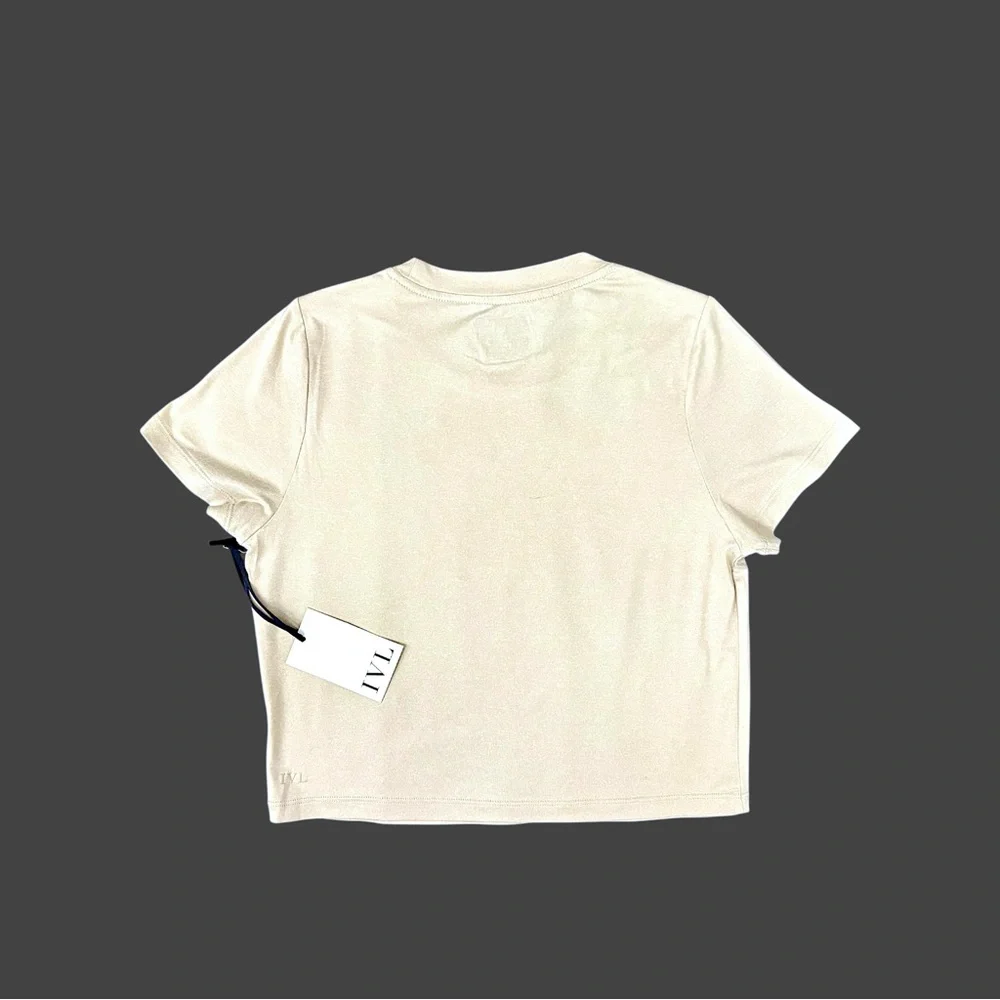 IVL Women’s Slim Fit Beige Minimalist Short Sleeve T-Shirt Sz L - Picture 10 of 16